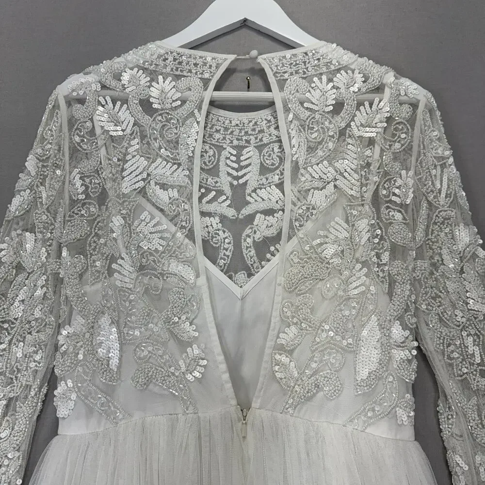 ASOS Bridal Elizabeth Long Sleeve Wedding Dress Womens 8 White Beaded Tulle Gown - Picture 4 of 14